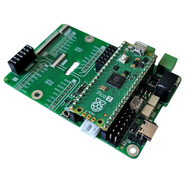 IoTbase PICO - carrier board for Raspberry PICO comparible board, Raspberry, PICO, PICO2, Pimoroni,  Waveshare, Waveshare RP2040 Plus, Waveshare RP2350 Plus, Waveshare ESP32-S3 PICO, Waveshare ESP32-C6 PICO, mezzanine, IoTextra, I2C, Open Source Hardware, IoT, IIoT, Industry 4.0, embedded, Automation, Smart Home, Node-RED, Blynk, IoTflow, MicroPython, CircuitPython, Espressif, Xtensa, wireless, WiFi, Bluetooth, BLE