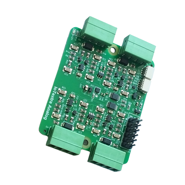 The IoTextra Analog module provides 4 differential analog input channels via two ADS1115 (16-bit ADC) on a single board. Input via GPIO or I2C (via Qwiic connectors). Compatible with Raspberry, Arduino, Adafruit, XIAO, Teensy, Particle and other platforms. Can be used with IoTsmart or IoTbase modules. Open Source Hardware, Raspberry PICO, ESP32-S3, MicroPython, CircuitPython, Tasmota, Node-RED, Blynk, IoTflow, IoT, IIoT, Industry 4.0, embedded, Automation, Smart Home