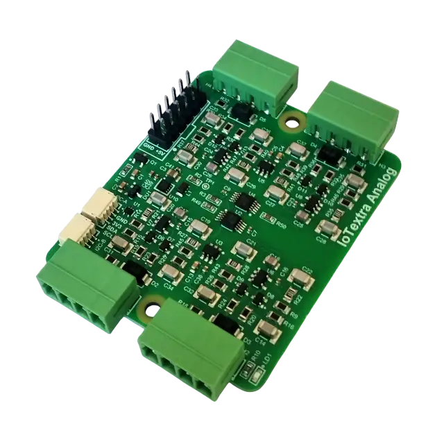 The IoTextra Analog module provides 4 differential analog input channels via two ADS1115 (16-bit ADC) on a single board. Input via GPIO or I2C (via Qwiic connectors). Compatible with Raspberry, Arduino, Adafruit, XIAO, Teensy, Particle and other platforms. Can be used with IoTsmart or IoTbase modules. Open Source Hardware, Raspberry PICO, ESP32-S3, MicroPython, CircuitPython, Tasmota, Node-RED, Blynk, IoTflow, IoT, IIoT, Industry 4.0, embedded, Automation, Smart Home