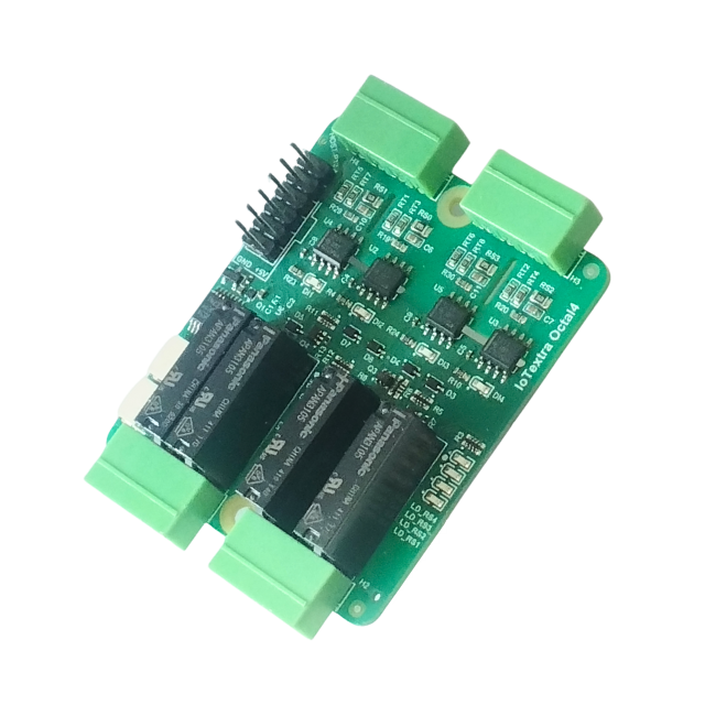 IoTextra Octal4 — 4-channel isolated digital input and 4-channel SPDT relay module.  Inputs field-configurable 12/18/24/36 VDC per channel via solder jumpers. Relay contacts 250 VAC / 30 VDC / 5 A. Control via GPIO and I²C.   Compatible with ESP32-S3, RP2350, RP2040, Raspberry Pi, and IoTsmart. Supports Node-RED, IoTflow, Tasmota, and Home Assistant. Open Source Hardware.