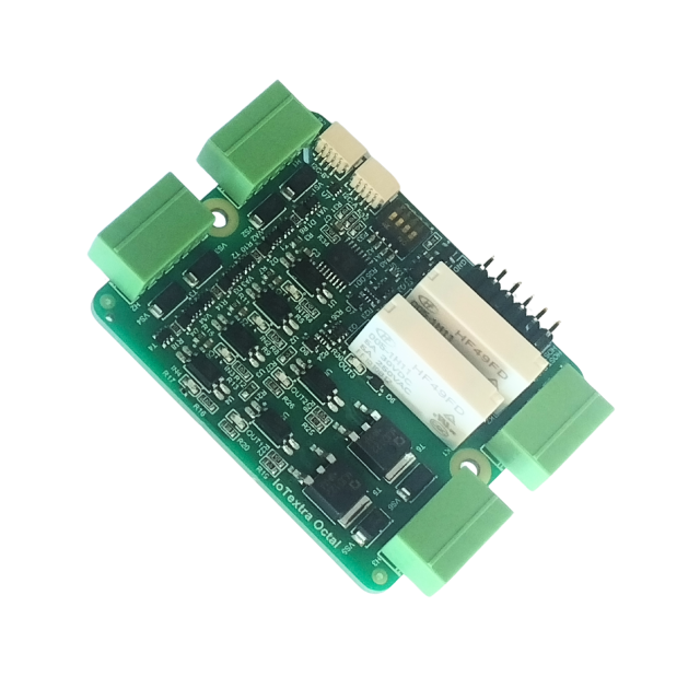 The IoTextra Octal hybrid module features 4 isolated digital inputs, 2 robust transistor outputs, and 2 SPST electromechanical relays. Input voltage: 5-36VDC. Versatile switching for both high-speed and high-load tasks. Compatible with Raspberry Pi, Raspberry Pi Pico, Arduino, ESP32, IoTsmart, and IoTbase. Open Source Hardware. Supports Node-RED, Tasmota, and MicroPython.