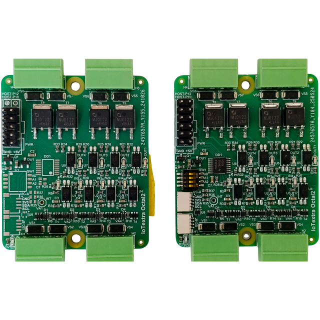 The IoTextra Octal2 features individually galvanically isolated 4 digital inputs and 4 outputs. Input voltage: 5-36VDC. Output types: open collector, NPN. Compatible with Raspberry, Arduino, Adafruit, XIAO, Teensy, Particle and other platforms. Can be used with IoTsmart or IoTbase modules. Open Source Hardware, Raspberry PICO, ESP32-S3, MicroPython, CircuitPython, Node-RED, Blynk, IoT, IIoT, Industry 4.0, embedded, Automation, Smart Home
