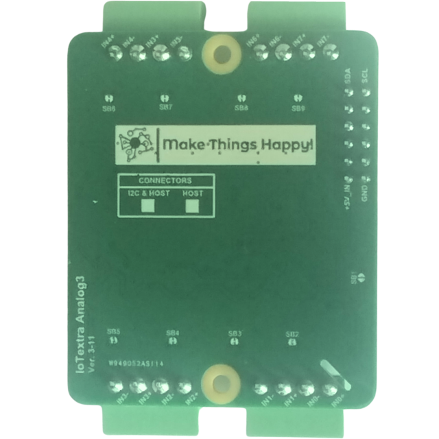 The IoTextra Analog3 module provides 8 high-speed differential analog input channels via ADS7828 (12-bit ADC, I2C) on a single board. Input via I2C (via Qwiic connectors). Compatible with Raspberry, Arduino, Adafruit, XIAO, Teensy, Particle and other platforms. Can be used with IoTsmart or IoTbase modules. Open Source Hardware, Raspberry PICO, ESP32-S3, MicroPython, CircuitPython, Tasmota, Node-RED, Blynk, IoTflow, IoT, IIoT, Industry 4.0, embedded, Automation, Smart Home