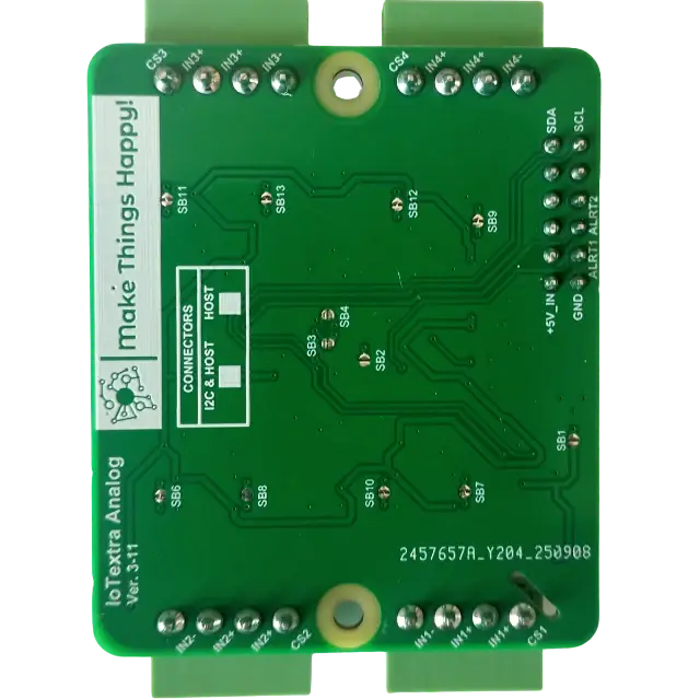 The IoTextra Analog module provides 4 differential analog input channels via two ADS1115 (16-bit ADC) on a single board. Input via GPIO or I2C (via Qwiic connectors). Compatible with Raspberry, Arduino, Adafruit, XIAO, Teensy, Particle and other platforms. Can be used with IoTsmart or IoTbase modules. Open Source Hardware, Raspberry PICO, ESP32-S3, MicroPython, CircuitPython, Tasmota, Node-RED, Blynk, IoTflow, IoT, IIoT, Industry 4.0, embedded, Automation, Smart Home