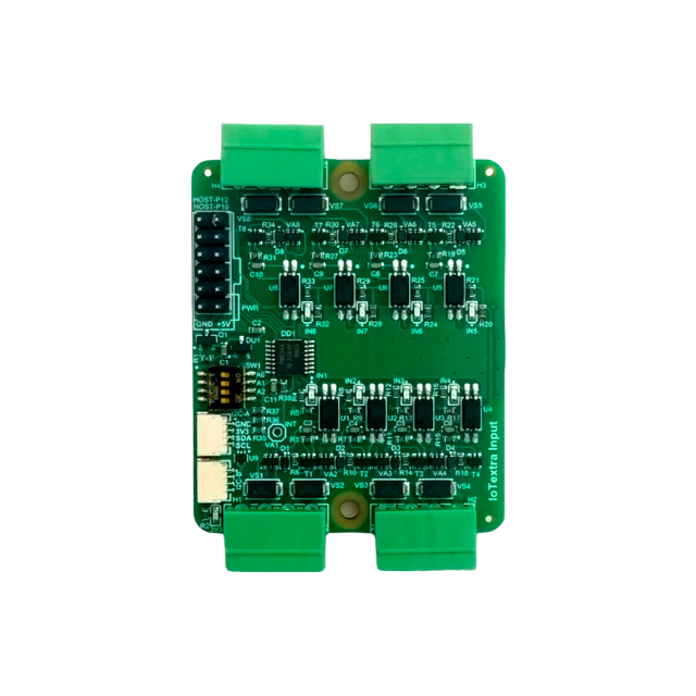The IoTextra Input module is 8 galvanically isolated digital input channels. The input signal level is 24 V. Input via GPIO or I2C (via Qwiic connectors and TCA9534). Compatible with Raspberry, Arduino, Adafruit, XIAO, Teensy, Particle and other platforms. Can be used with IoTsmart or IoTbase modules. Open Source Hardware, Raspberry PICO, ESP32-S3, MicroPython, CircuitPython, Node-RED, Blynk, IoT, IIoT, Industry 4.0, embedded, Automation, Smart Home