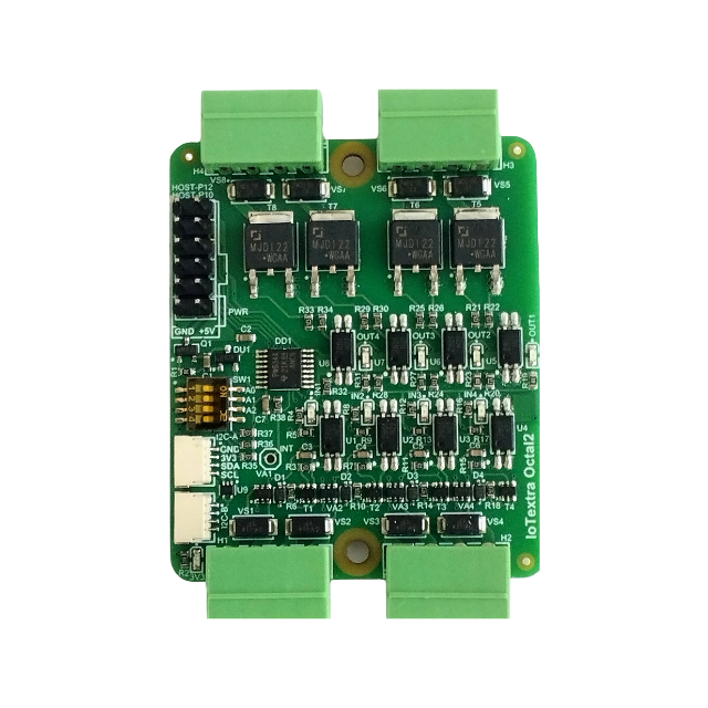 The IoTextra Octal2 features individually galvanically isolated 4 digital inputs and 4 outputs. Input voltage: 5-36VDC. Output types: open collector, NPN. Compatible with Raspberry, Arduino, Adafruit, XIAO, Teensy, Particle and other platforms. Can be used with IoTsmart or IoTbase modules. Open Source Hardware, Raspberry PICO, ESP32-S3, MicroPython, CircuitPython, Node-RED, Blynk, IoT, IIoT, Industry 4.0, embedded, Automation, Smart Home