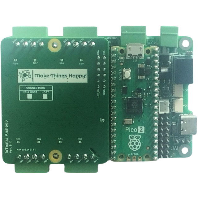 The IoTextra Analog3 module provides 8 high-speed differential analog input channels via ADS7828 (12-bit ADC, I2C) on a single board. Input via I2C (via Qwiic connectors). Compatible with Raspberry, Arduino, Adafruit, XIAO, Teensy, Particle and other platforms. Can be used with IoTsmart or IoTbase modules. Open Source Hardware, Raspberry PICO, ESP32-S3, MicroPython, CircuitPython, Tasmota, Node-RED, Blynk, IoTflow, IoT, IIoT, Industry 4.0, embedded, Automation, Smart Home