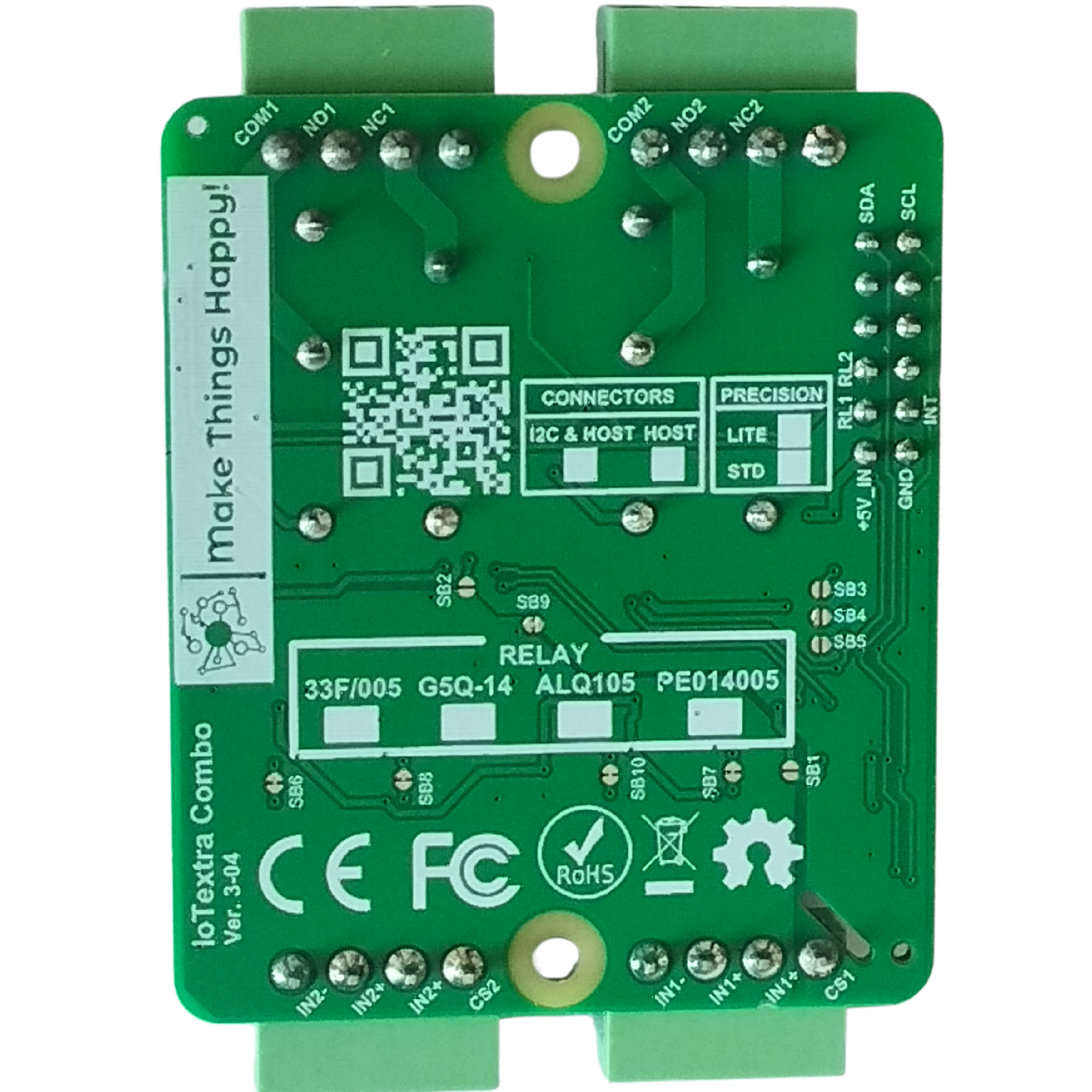 The IoTextra Combo module combines 2 analog differential inputs (via ADS1115, 16-bit) and 2 SPDT  relay outputs on a single board. Input via GPIO or I2C (via Qwiic connectors). Compatible with Raspberry, Arduino, Adafruit, XIAO, Teensy, Particle and other platforms. Can be used with IoTsmart or IoTbase modules. Open Source Hardware, Raspberry PICO, ESP32-S3, MicroPython, CircuitPython, Tasmota, Node-RED, Blynk, IoTflow, IoT, IIoT, Industry 4.0, embedded, Automation, Smart Home