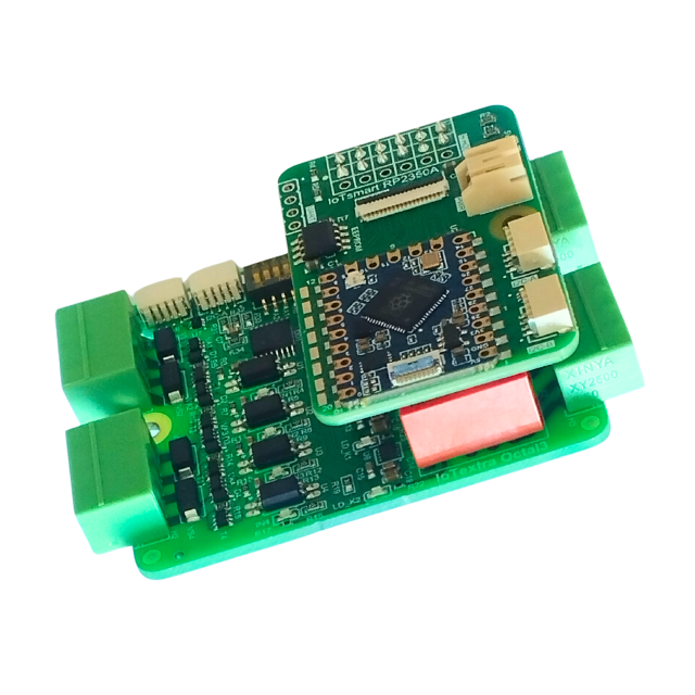IoTextra Octal3 — 4-channel isolated digital input and 4-channel latching DPDT relay module. Supply voltage: 5VDC, relay contacts up to 250VAC / 220VDC / 2A. Digital inputs up to 36VDC. Control via GPIO (inputs) and I²C / TCA9534A / DRV8837C (relay outputs). Compatible with ESP32-S3, RP2350, RP2040, Raspberry Pi, and IoTsmart. Supports Node-RED, IoTflow, Tasmota, and Home Assistant. Open Source Hardware.