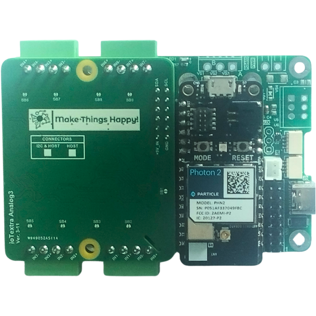 The IoTextra Analog3 module provides 8 high-speed differential analog input channels via ADS7828 (12-bit ADC, I2C) on a single board. Input via I2C (via Qwiic connectors). Compatible with Raspberry, Arduino, Adafruit, XIAO, Teensy, Particle and other platforms. Can be used with IoTsmart or IoTbase modules. Open Source Hardware, Raspberry PICO, ESP32-S3, MicroPython, CircuitPython, Tasmota, Node-RED, Blynk, IoTflow, IoT, IIoT, Industry 4.0, embedded, Automation, Smart Home
