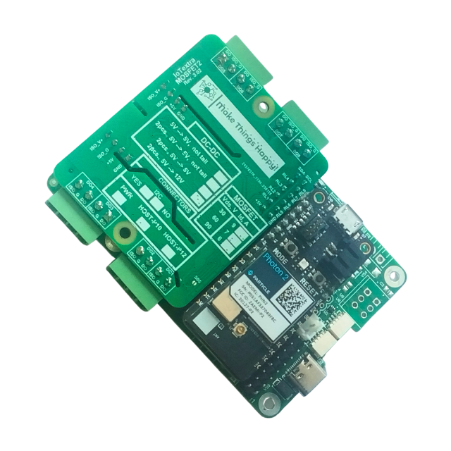 IoTextra MOSFET2 — 8-channel galvanically isolated N-channel MOSFET output module. Supply voltage: 5VDC, load up to 90V/9A, PWM capable. Control via GPIO or I²C (TCA9534). Compatible with ESP32-S3, RP2350, RP2040, Raspberry Pi, and IoTsmart. Supports Node-RED, IoTflow, Tasmota, and Home Assistant. Open Source Hardware.