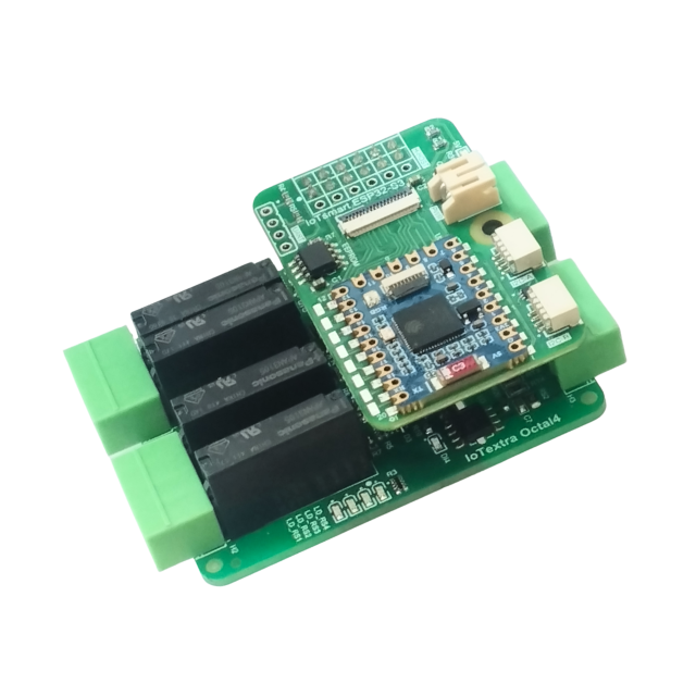 IoTextra Octal4 — 4-channel isolated digital input and 4-channel SPDT relay module.  Inputs field-configurable 12/18/24/36 VDC per channel via solder jumpers. Relay contacts 250 VAC / 30 VDC / 5 A. Control via GPIO and I²C.   Compatible with ESP32-S3, RP2350, RP2040, Raspberry Pi, and IoTsmart. Supports Node-RED, IoTflow, Tasmota, and Home Assistant. Open Source Hardware.