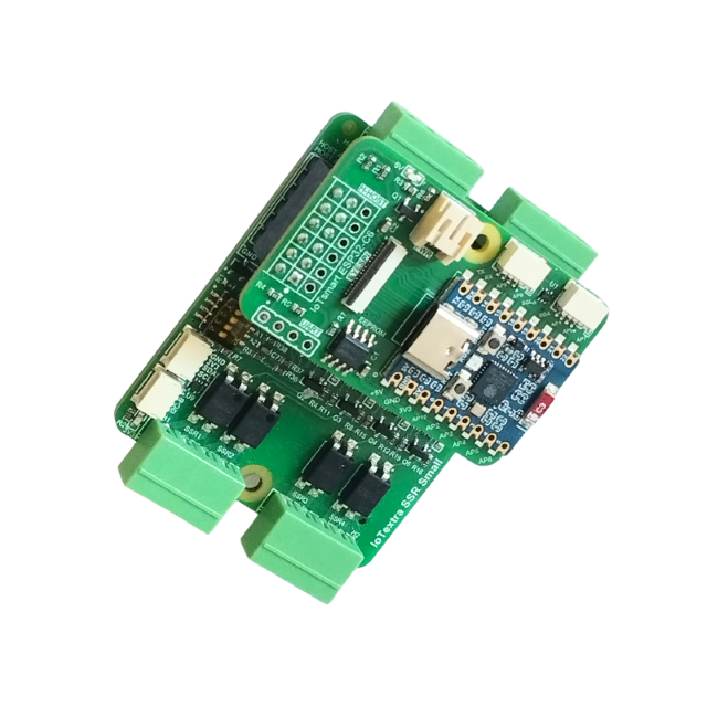 IoTsmart ESP32-C6 combined with IoTextra SSR Small — solid-state relay output module. Wi-Fi 6, BLE 5, Zigbee/Thread wireless SoM. Supports Node-RED, IoTflow, Tasmota, and Home Assistant. Open Source Hardware.