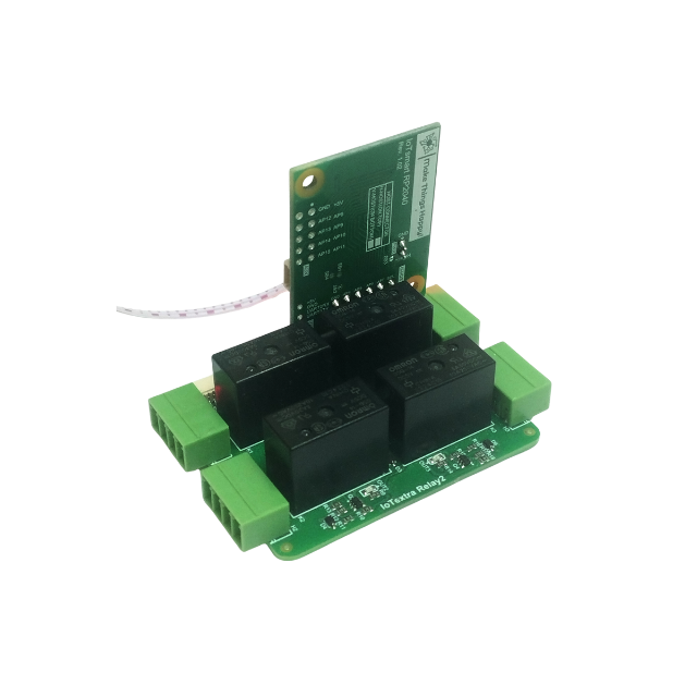 The IoTextra Relay2 module has four ALQ105, G5Q-14, HF33F/005-ZS3 or PE014005 relays. Rated resistive load: 10A 250VAC or 30VDC. Contact form: SPDT (1 Form C). Compatible with Raspberry, Arduino, Adafruit, XIAO, Teensy, Particle and other platforms. Can be used with IoTsmart or IoTbase modules. IoTsmart RP2040. Open Source Hardware, Raspberry PICO, ESP32-S3, MicroPython, CircuitPython, Node-RED, Blynk, IoT, IIoT, Industry 4.0, embedded, Automation, Smart Home