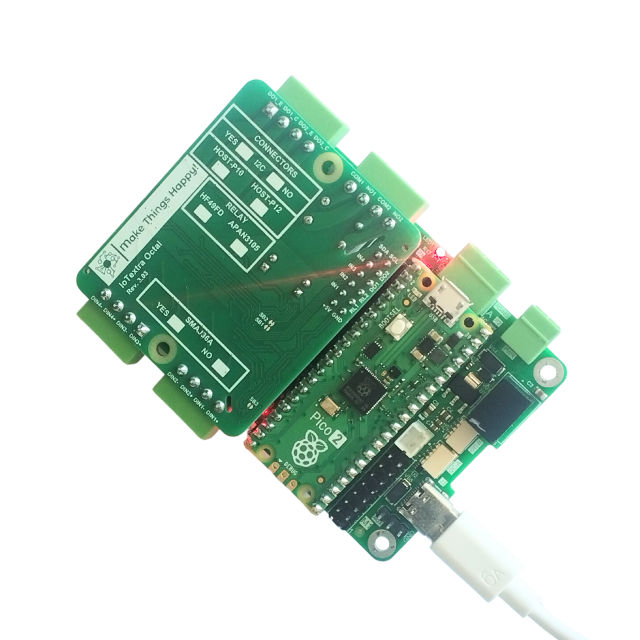 The IoTextra Octal hybrid module features 4 isolated digital inputs, 2 robust transistor outputs, and 2 SPST electromechanical relays. Input voltage: 5-36VDC. Versatile switching for both high-speed and high-load tasks. Compatible with Raspberry Pi, Raspberry Pi Pico, Arduino, ESP32. Can be used with IoTsmart or IoTbase modules. IoTbase PICO and Raspberry PICO2 WM.  Open Source Hardware. Supports Node-RED, Tasmota, and MicroPython