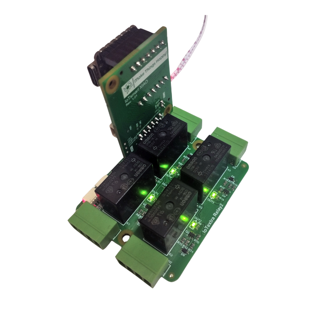 The IoTextra Relay2 module has four ALQ105, G5Q-14, HF33F/005-ZS3 or PE014005 relays. Rated resistive load: 10A 250VAC or 30VDC. Contact form: SPDT (1 Form C). Compatible with Raspberry, Arduino, Adafruit, XIAO, Teensy, Particle and other platforms. Can be used with IoTsmart or IoTbase modules. IoTsmart XIAO, Seeed Studio. Open Source Hardware, Raspberry PICO, ESP32-S3, MicroPython, CircuitPython, Node-RED, Blynk, IoT, IIoT, Industry 4.0, embedded, Automation, Smart Home