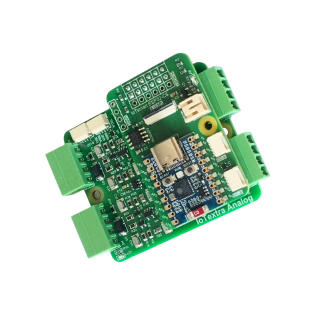 IoTsmart ESP32-C6 combined with IoTextra Analog — 4-channel differential analog input module (ADS1115, 16-bit), multiple voltage/current ranges. Wi-Fi 6, BLE 5, Zigbee/Thread wireless SoM. Supports Node-RED, IoTflow, Tasmota, and Home Assistant. Open Source Hardware.