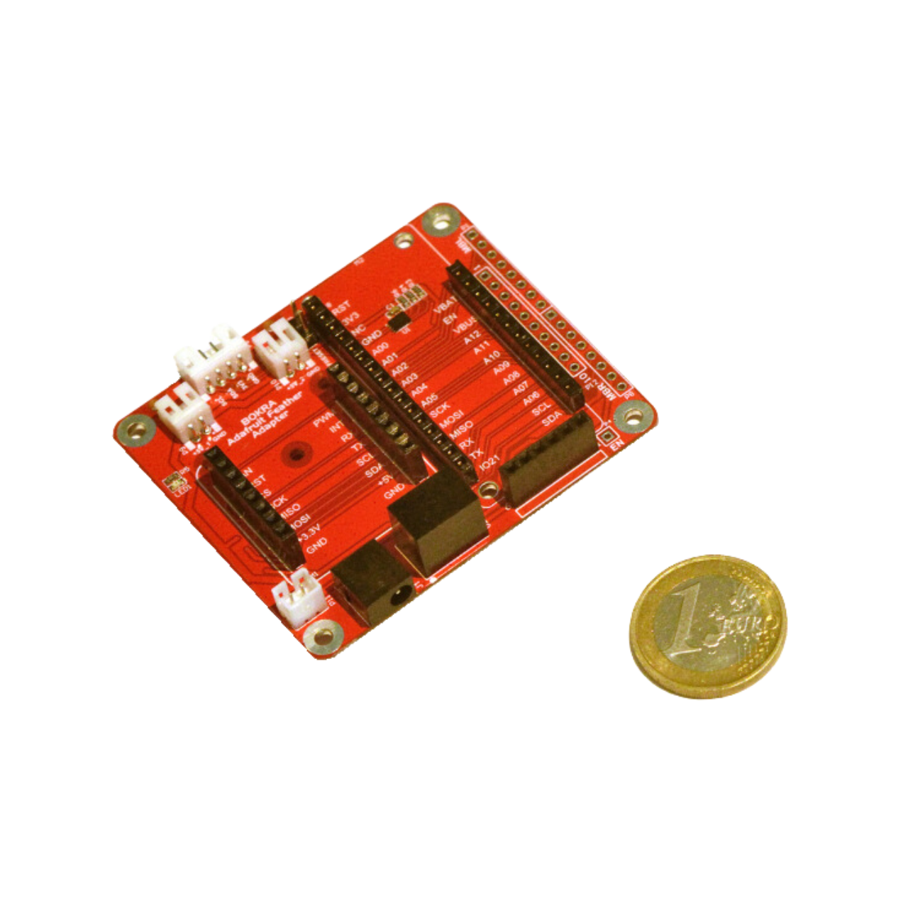 Adafruit Feather Adaptor - Huzzah32, M0 and M4 Express, nRF52840 Express, STM32F405 Express, Feather RP2040, Proton2, Xenon, Argon, Boron, Particle, MAX32620FTHR, MAX32630FTHR, Thing Plus Series,  SparkFun, mikroBUS, Click boards, MikroElektronika,ESP-M3, LM75B, I2C, Open Source Hardware, IoT, IIoT, Industry 4.0, embedded, Automation, Smart Home, MicroPython, CircuitPython
