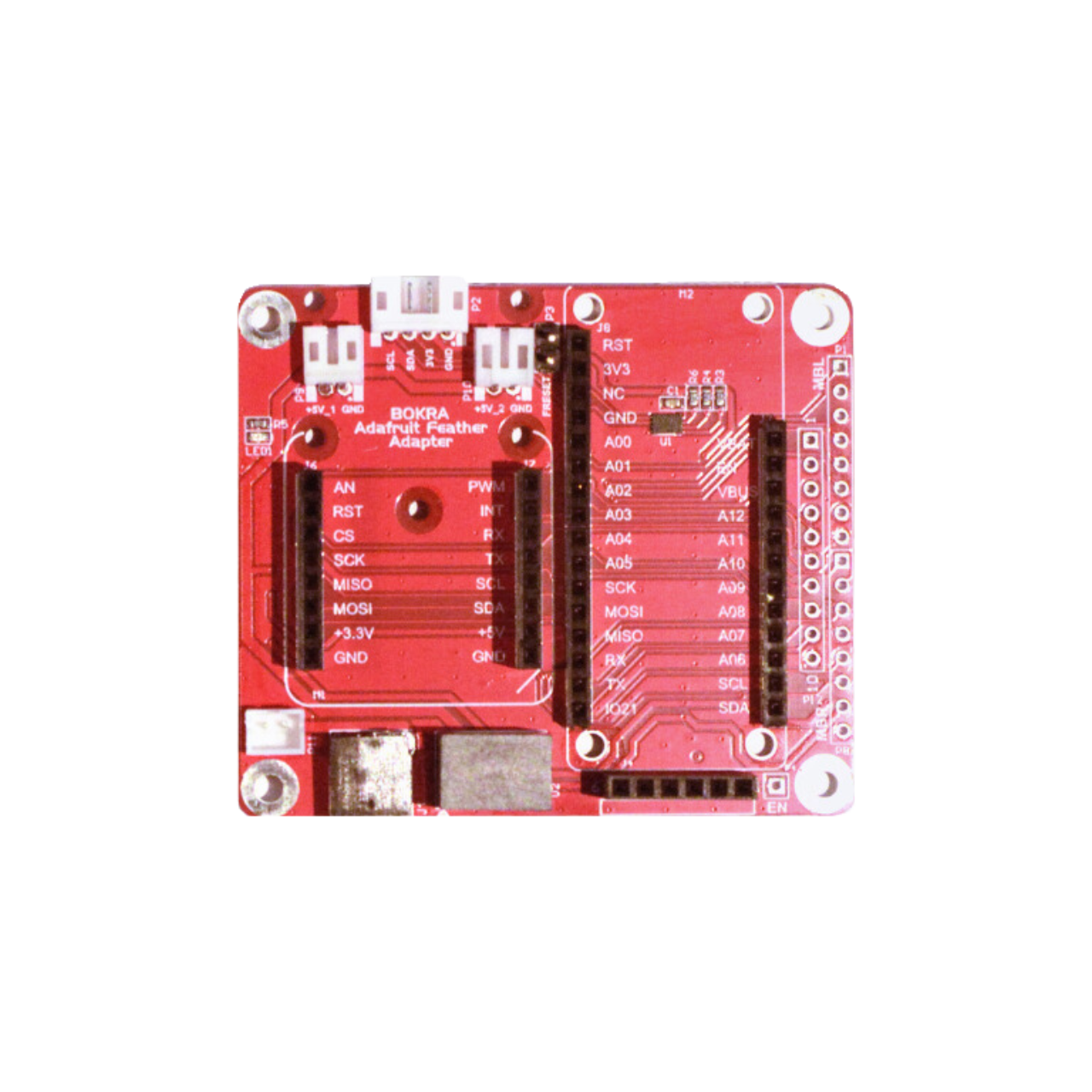 Adafruit Feather Adaptor - Huzzah32, M0 and M4 Express, nRF52840 Express, STM32F405 Express, Feather RP2040, Proton2, Xenon, Argon, Boron, Particle, MAX32620FTHR, MAX32630FTHR, Thing Plus Series,  SparkFun, mikroBUS, Click boards, MikroElektronika,ESP-M3, LM75B, I2C, Open Source Hardware, IoT, IIoT, Industry 4.0, embedded, Automation, Smart Home, MicroPython, CircuitPython