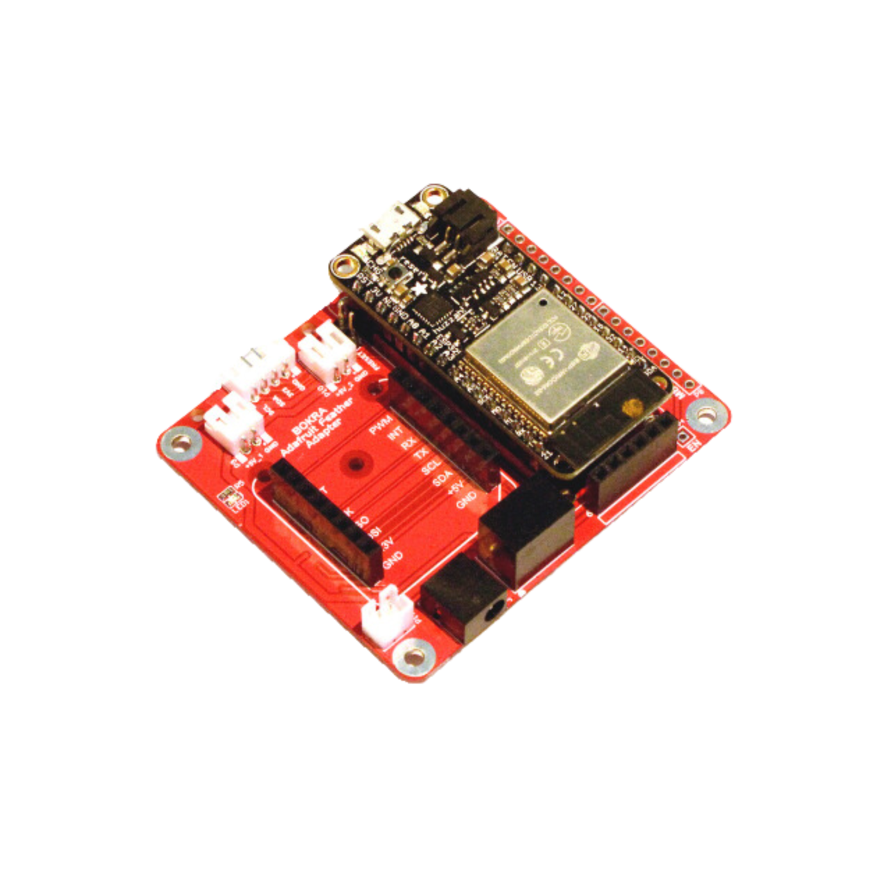 AAdafruit Feather Adaptor - Huzzah32, M0 and M4 Express, nRF52840 Express, STM32F405 Express, Feather RP2040, Proton2, Xenon, Argon, Boron, Particle, MAX32620FTHR, MAX32630FTHR, Thing Plus Series,  SparkFun, mikroBUS, Click boards, MikroElektronika,ESP-M3, LM75B, I2C, Open Source Hardware, IoT, IIoT, Industry 4.0, embedded, Automation, Smart Home, MicroPython, CircuitPython