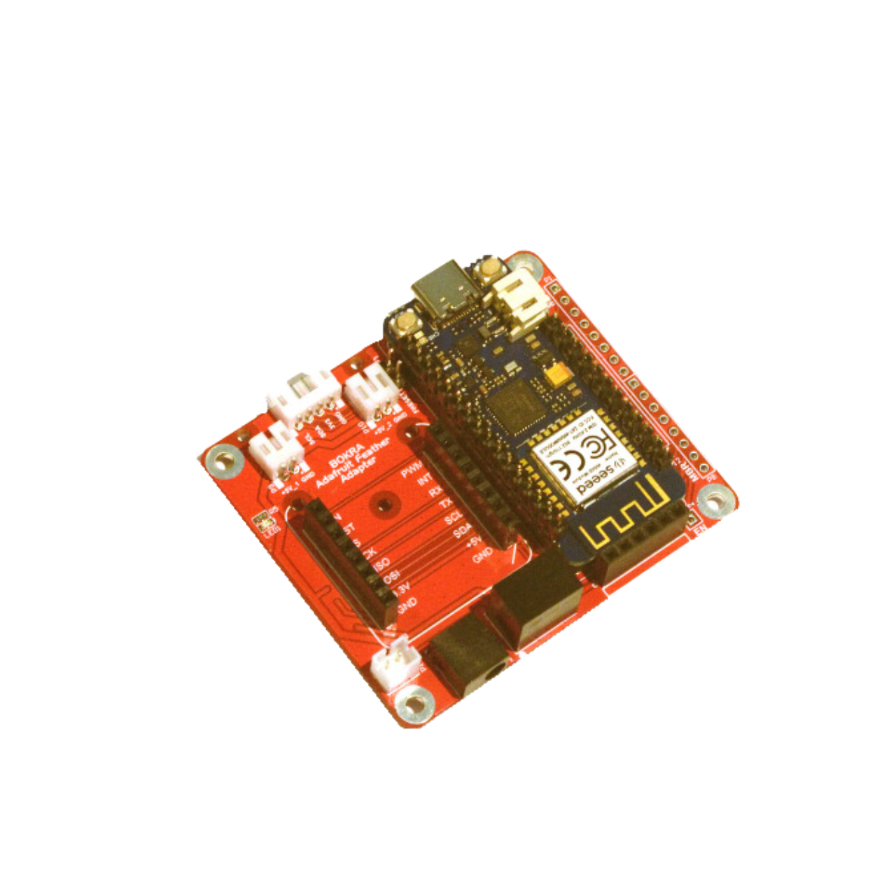 Adafruit Feather Adaptor - Huzzah32, M0 and M4 Express, nRF52840 Express, STM32F405 Express, Feather RP2040, Proton2, Xenon, Argon, Boron, Particle, MAX32620FTHR, MAX32630FTHR, Thing Plus Series,  SparkFun, mikroBUS, Click boards, MikroElektronika,ESP-M3, LM75B, I2C, Open Source Hardware, IoT, IIoT, Industry 4.0, embedded, Automation, Smart Home, MicroPython, CircuitPython