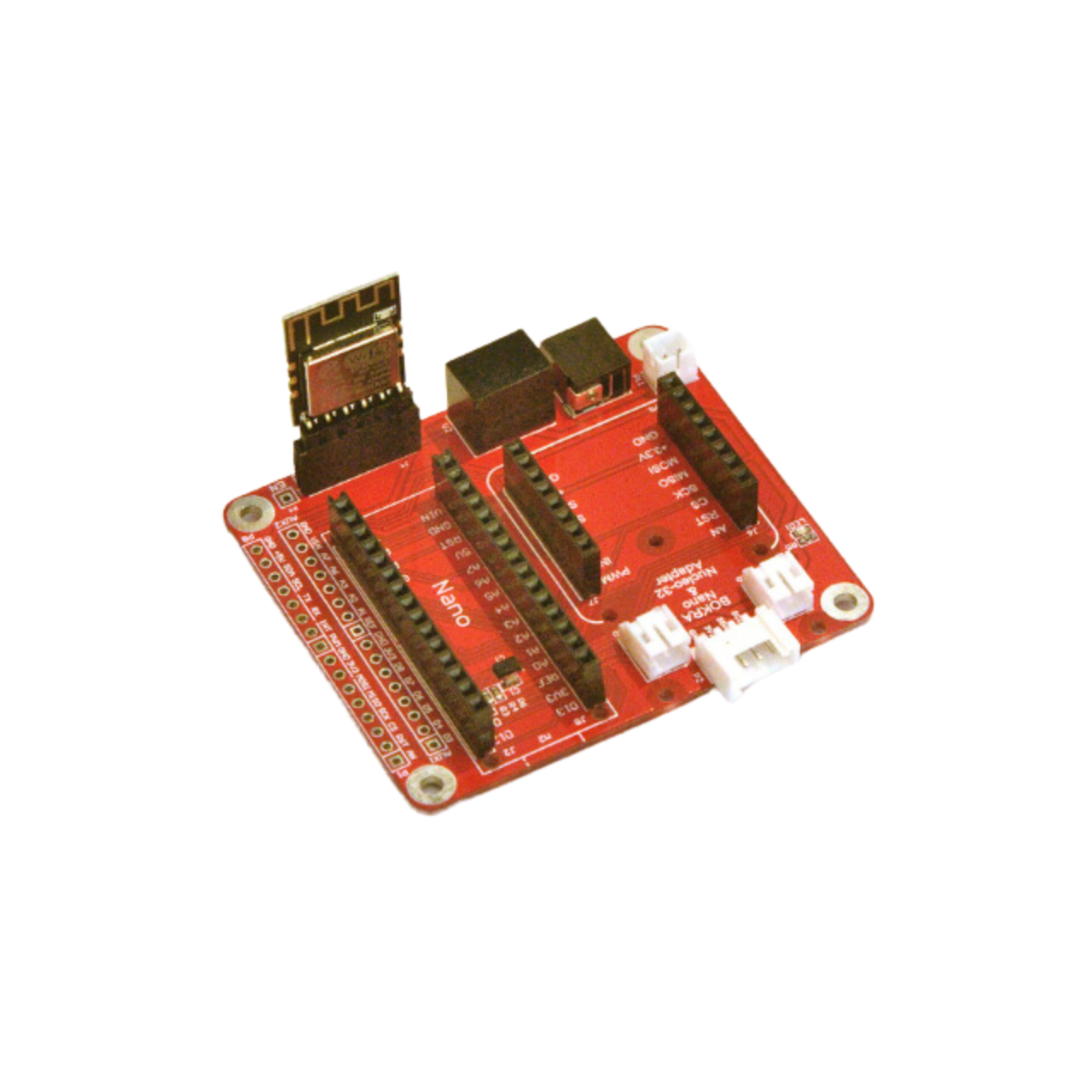 Arduino Nano Adaptor - Arduino Nano, Arduino Nano 33, Arduino Nano RP2040 Connect, Arduino Nano ESP32, Arduino Nano Matter, STM32 Nucleo-32, Waveshare, mikroBUS, Click boards, MikroElektronika,ESP-M3, LM75B, I2C, Open Source Hardware, IoT, IIoT, Industry 4.0, embedded, Automation, Smart Home, MicroPython, CircuitPython