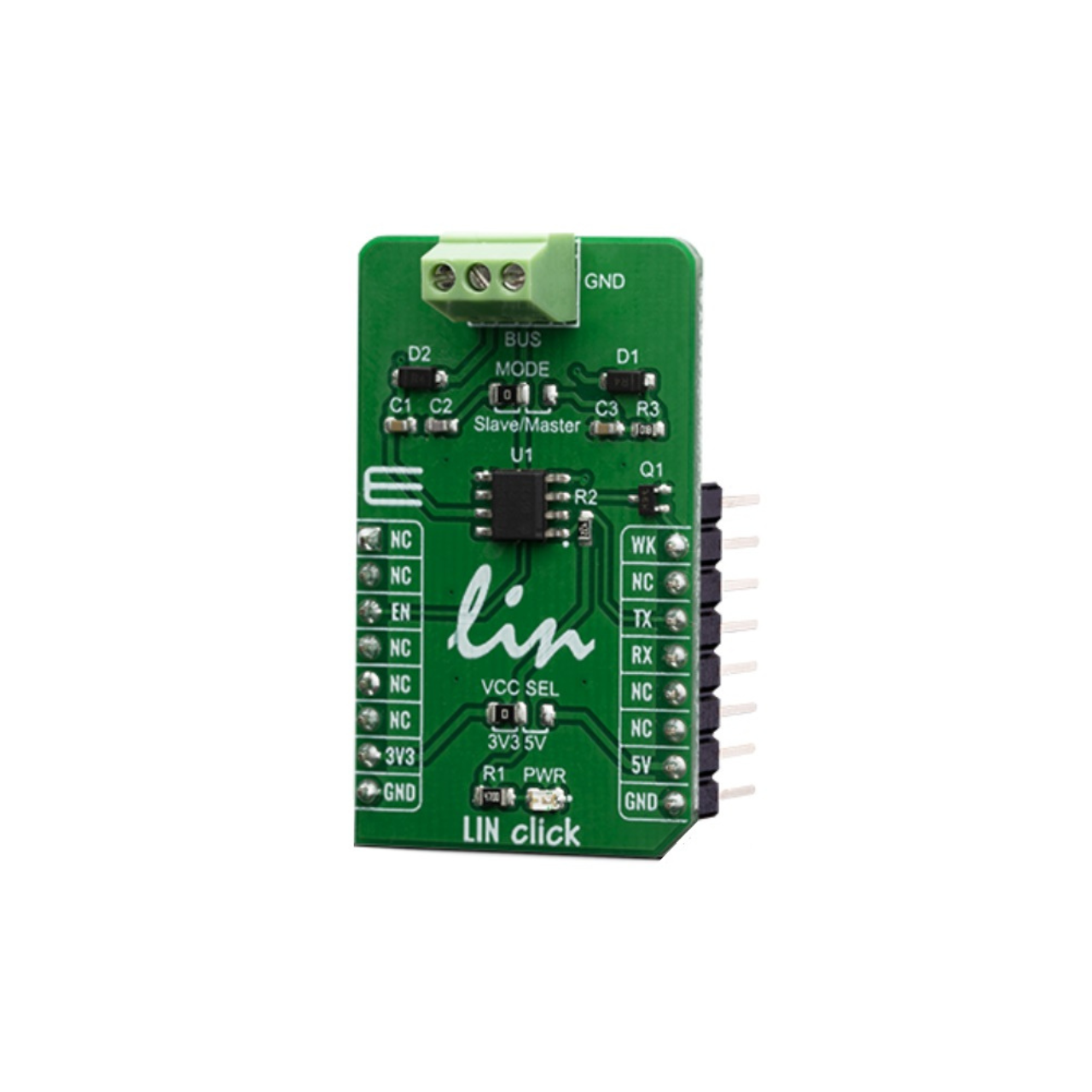 LIN Click module - mikroBUS, Click, Mikroelektronika, UART, LIN, LIN transceiver, TLE7259-3GE, Infineon, Open Source Hardware, IoT, IIoT,embedded, Automation, Smart Home
