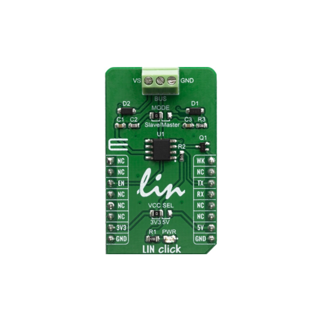 LIN Click module - mikroBUS, Click, Mikroelektronika, UART, LIN, LIN transceiver, TLE7259-3GE, Infineon, Open Source Hardware, IoT, IIoT,embedded, Automation, Smart Home
