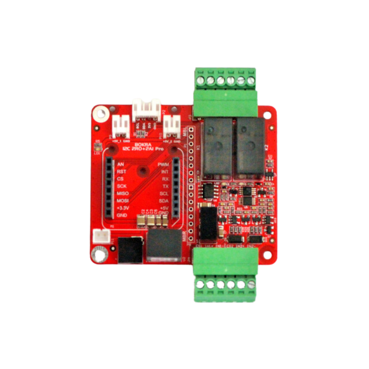 IoThing 2RO+2DI - mikroBUS, carrier board, I2C, Isolated, Omron, G5Q-14, SPDT, relay, differential, analog input, ADC, ADS1015, ADS1115, Texas Instruments, Click boards, MikroElektronika, Open Source Hardware, IoT, IIoT, Industry 4.0, embedded, Automation, Smart Home, MicroPython