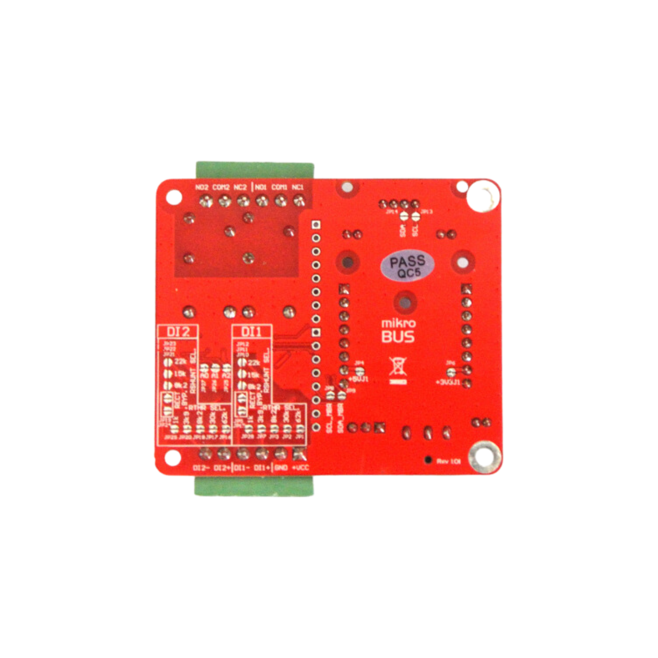 IoThing 2RO+2DI - mikroBUS, carrier board, I2C, Isolated, Omron, G5Q-14, SPDT, relay, AC/DC digital input, ISO1211, Texas Instruments, Click boards, MikroElektronika, Open Source Hardware, IoT, IIoT, Industry 4.0, embedded, Automation, Smart Home, MicroPython
