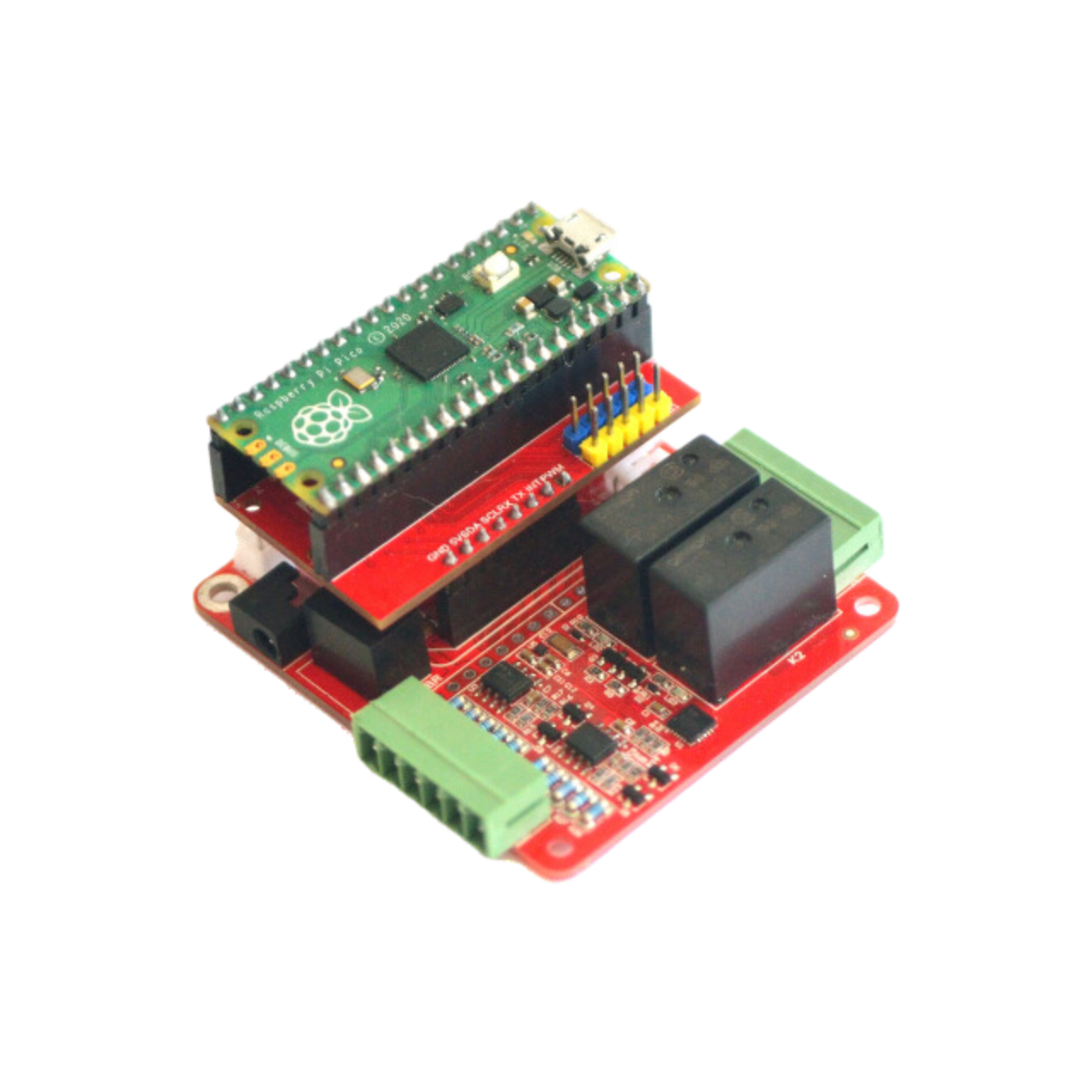 IoThing 2RO+2DI - mikroBUS, carrier board, I2C, Isolated, Omron, G5Q-14, SPDT, relay, AC/DC digital input, ISO1211, Texas Instruments, Raspberry PICO Shield -  Raspberry Pi PICO, Raspberry PICO W, Raspberry PICO 2, RP2040, RP2350, ESP32-S3, ARM, RISC-V,  CortexM0+,  CortexM33, Waveshare, Banana, Pimoroni, mikroBUS,  BME280, Open Source Hardware, IoT, IIoT, Industry 4.0, embedded, Automation, Smart Home, Click boards, MikroElektronika, MicroPython